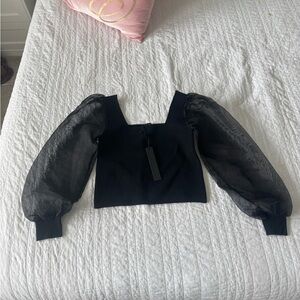 House of Harlow 1960 Black Sheer Sleeve Blouse